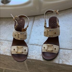 Tory Burch Cream and Brown Sandals